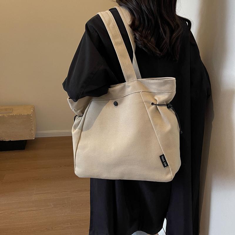 Однотонная холщовая сумка, женская сумка через плечо большой емкости, портативная большая сумка
