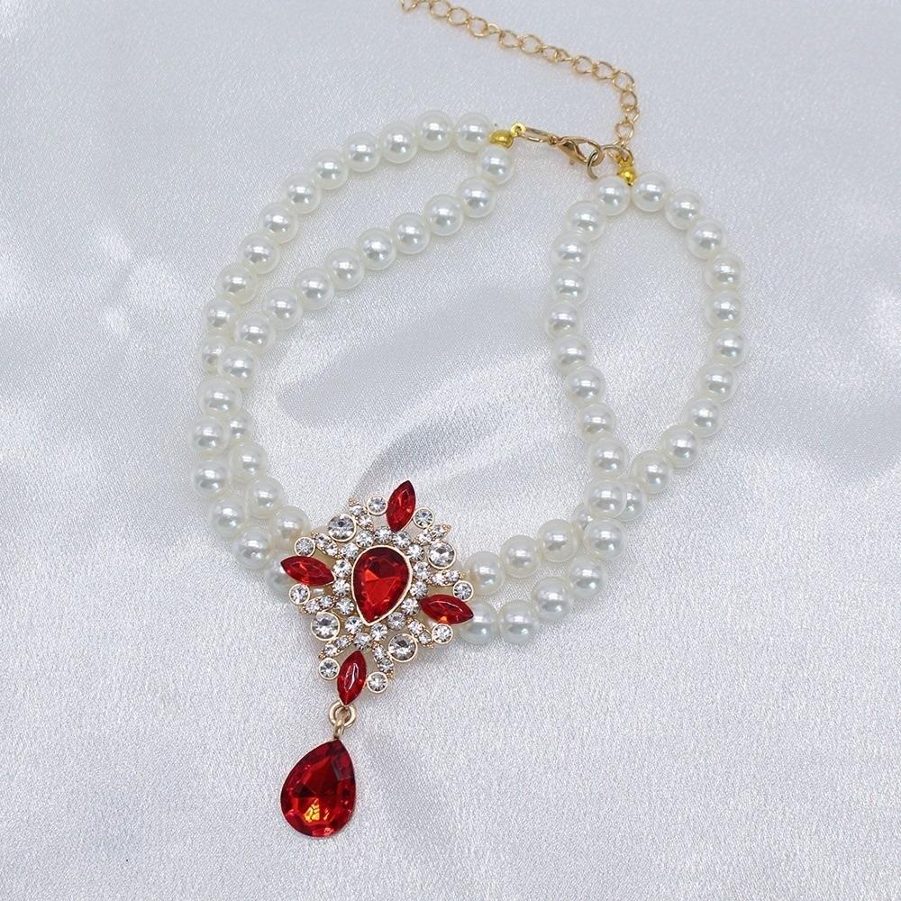Cute Double Layer Pet Pearl Necklace Vintage Adjustable Cat Neck Chain Glamorous Crystal Cat Pearl Collar Pet Show