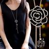 Rose Flower Long Necklace Sweater Chain Fashion Metal Chain Crystal Flower Pendant Necklaces