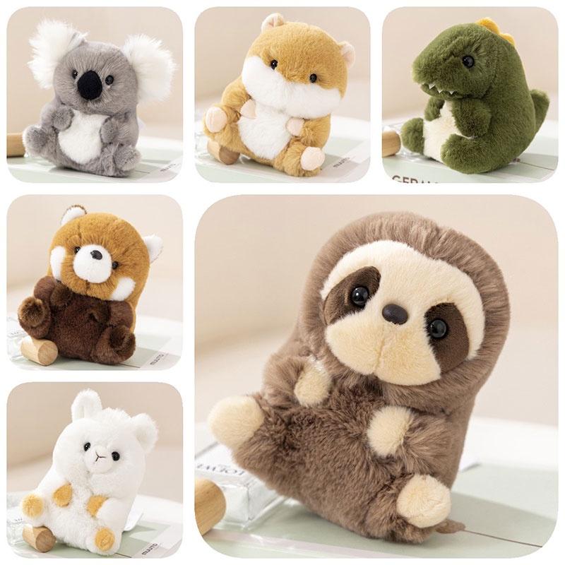 Adorable Animal Plush Toys Panda, Koala, Sloth, Hamster, Alpaca, Dinosaur, Short Plush Fabric, Pp Cotton Filling, Room Decor, Kids Gift