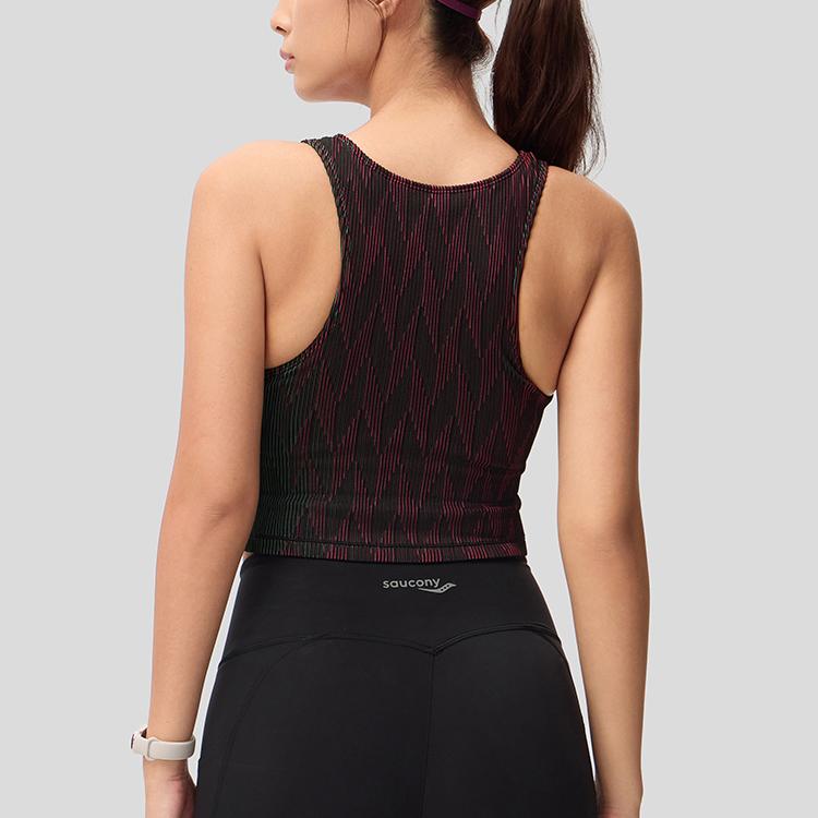 SAUCONY Круглый вырез без рукавов майка цветные волнистые ребристые женские топы SC1249054A-PR59