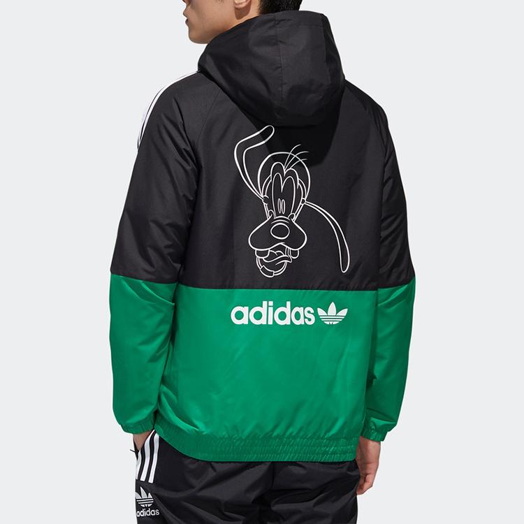 Adidas Оригиналы Trefoil X Goofy WB Disney Повседневная спортивная куртка с капюшоном Мужская верхняя одежда Черный Зеленый GP6480