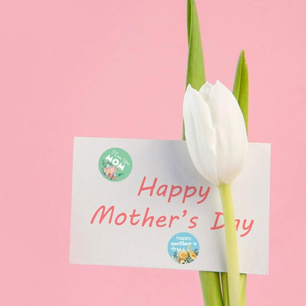 6 Sheets Round Mothers Day Stickers Self Adhesive Festival Stickers Dessert Cake Baking Sealing Sticker Gift Tag Sticker