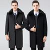 Winter Thick Cashmere Coat Men's Long Elderly Warm Plus Fleece Woolen Coat Real Fur Collar Loose Security Clothing