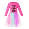 5253 Детское хлопковое платье для девочек с принтом «Странник», сетчатой тканью и радужными полосками, круглым вырезом, повседневное.