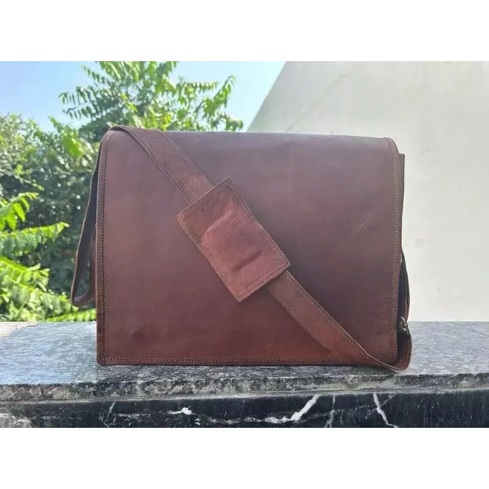 Винтажная новая настоящая сумка-портфель мужская сумка-мессенджер из козьей кожи для ноутбука коричневого цвета