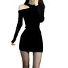 Женское облегающее однотонное платье с открытыми плечами Pure Wind Sexy Royal Sister Wind Bottom Sweater Wrapped Hip Dress