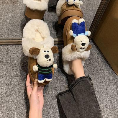 2025 осень и зима новая верхняя одежда мультяшные милые щенки флисовые хлопковые тапочки женские нескользящие мягкие плюшевые тапочки женские