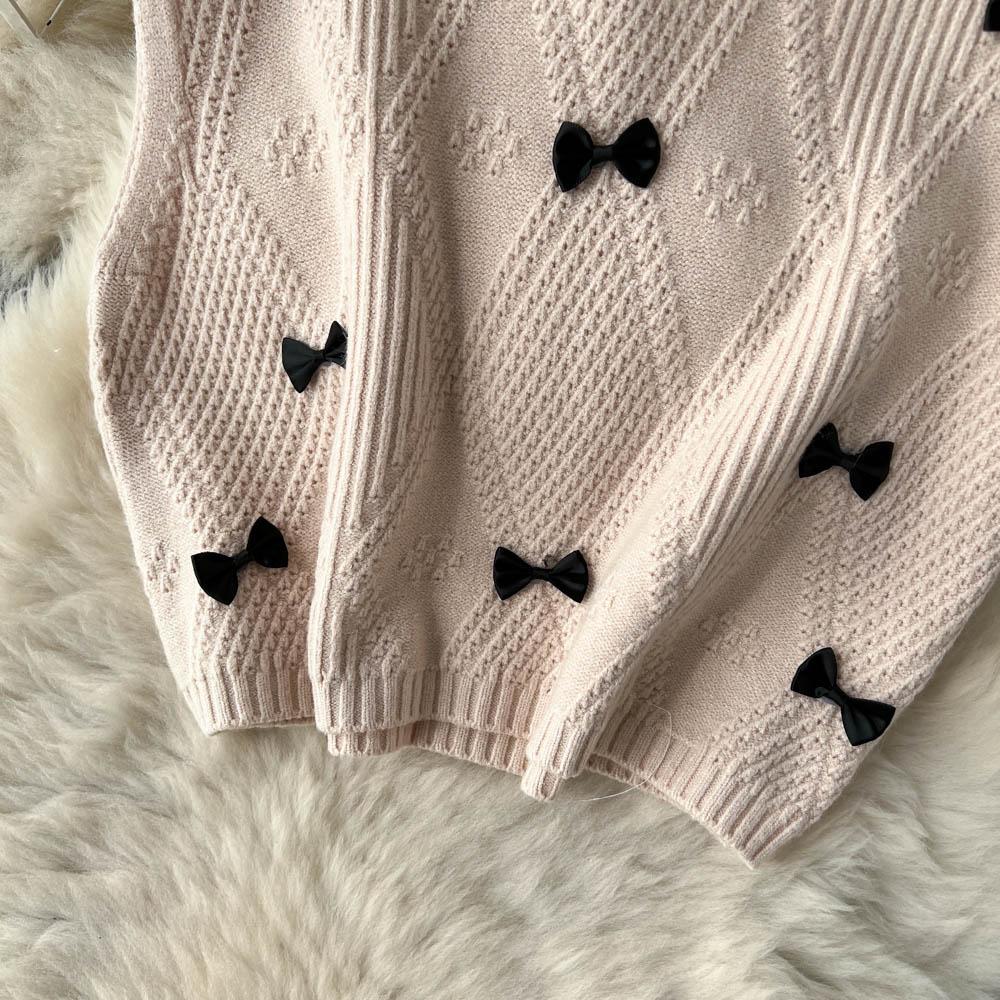 Женское трикотажное платье с нерегулярной сетчатой ​​строчкой, короткий свитер с небольшим благовонием, жилет, осенне-зимний костюм из двух предметов