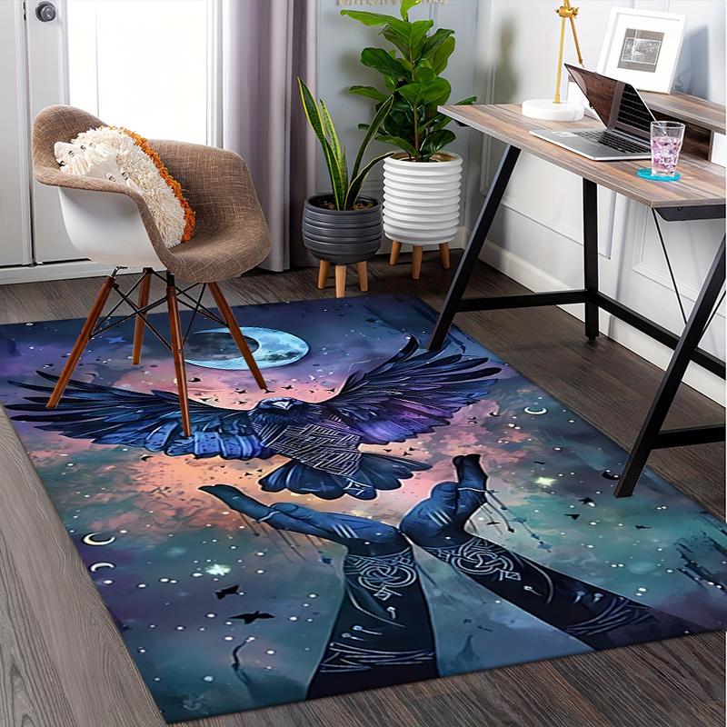 Office Carpet Chair Mat: Large Size, Decorative Raven Design for Home Décor, Suitable for Bedroom, L