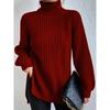 Autumn and Winter Women's Plus Size Knit Sweater Medium Long Shoulder Sleeve High Lapel Split Sweater Dress