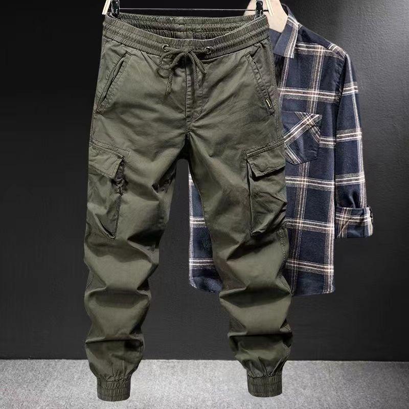 Men's Army Green Tactical Overalls - Spring/Autumn Fashion, Loose Cuffs, Outdoor Mountaineering, American Casual Pants