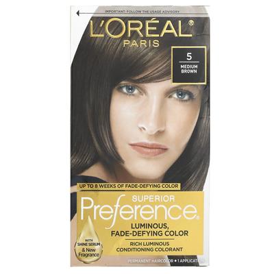 L'Oréal, отличное предпочтение, светлый цвет, не выцветающий цвет, средне-коричневый нет. 5, 1 раз