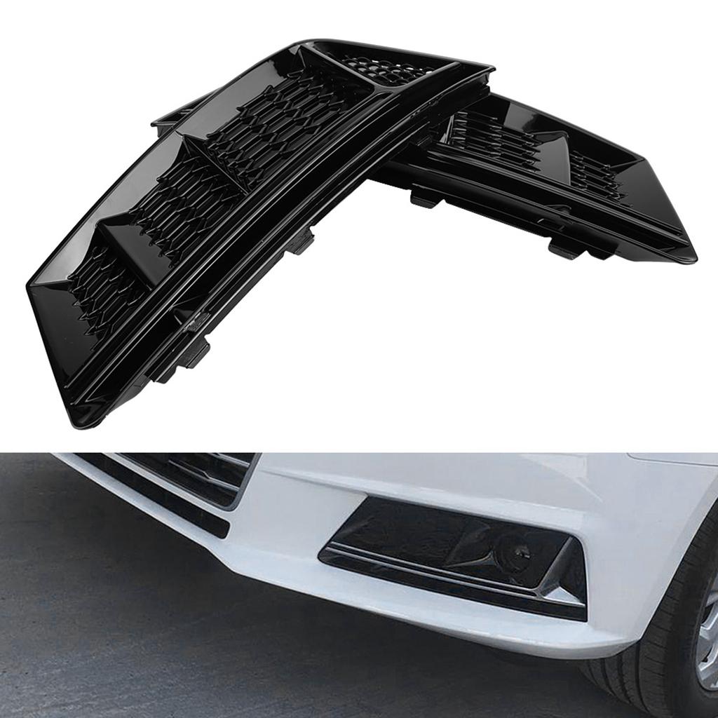 2pcs for S4 Style Glossy Black Front Bumper Fog Light Grilles for A4 B9 2017‑2018