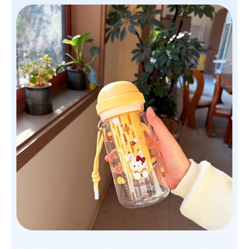 Cute Cartoon Double-Drink Plastic Tumbler With Straw Tea Infuser Students Office Travel