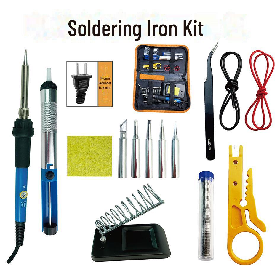 Набор из 16 электрических паяльников с регулируемой температурой и чехлом из полиуретановой ткани. Идеально подходит для сварочных и ремонтных работ.