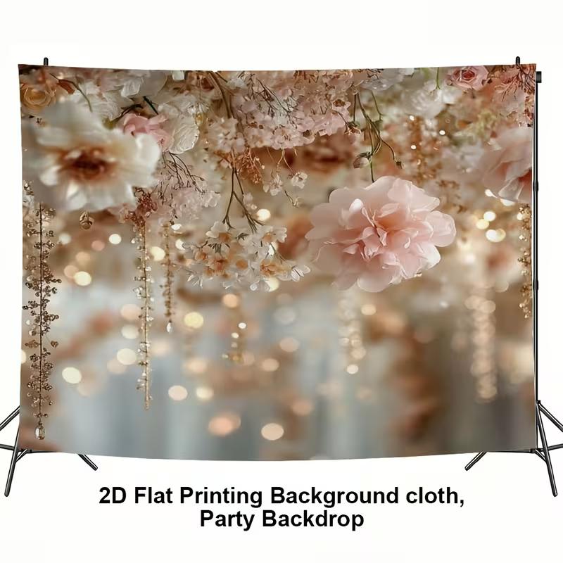 2D Dreamy Rose Flower Backdrop with Fairy Lights Photo Booth Banner