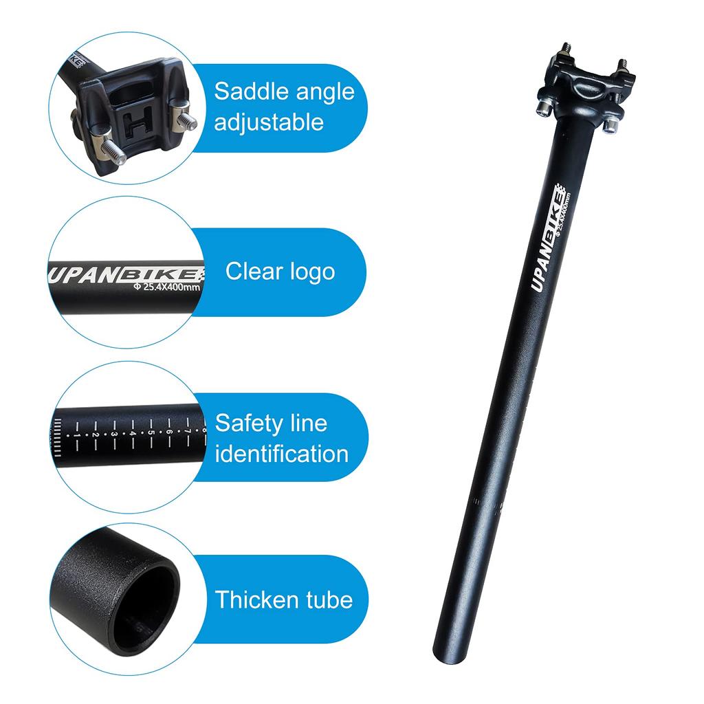 UPANBIKE Bicycle Seatpost Aluminum Alloy Extra Long for Mountain Bike 27.2 30.9 31.6mm400mm (Black 27.2mm)