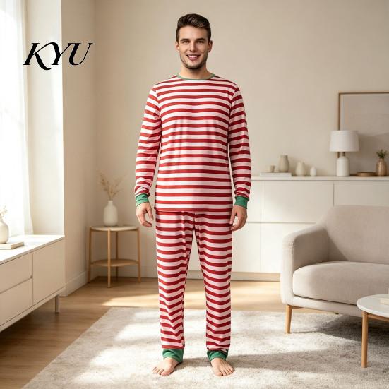 Comfortable Home Wear Family Christmas Pajamas Matching Sets, Red White Striped Xmas 2 Piece Parent Child Sets Pjs Lounge Set, Holiday Long