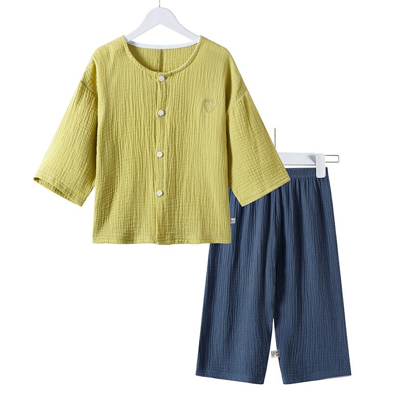 Family Home Wear Pure Cotton Summer Children's Pajamas Set Short Sleeve Set for Boys and Girls