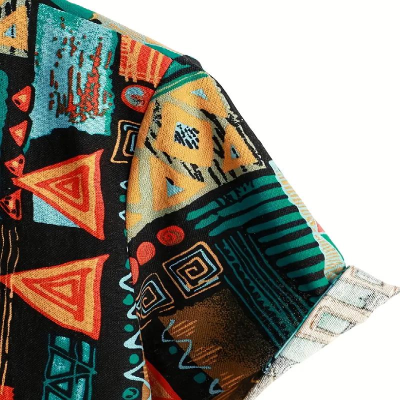 Летняя удобная мужская рубашка с короткими рукавами с 3D-цифровым принтом и модным дизайном пуговиц, подходящая для активного отдыха и отдыха на пляже