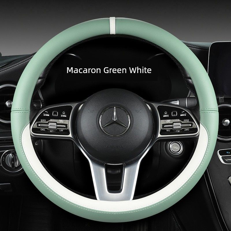 New Car Steering Wheel Cover All Year Round Neutral Fashion Color Contrast Non Slip Abrasion Resistant Napa Leather Car Steering Wheel Cover