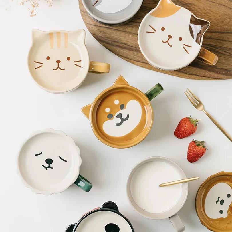 Japanese Cartoon Cat Coffee Mug With Animal Cat Pattern Lid Small Dish Cute Breakfast Cup Creative Coffee Cup Milk Cup Gift2026