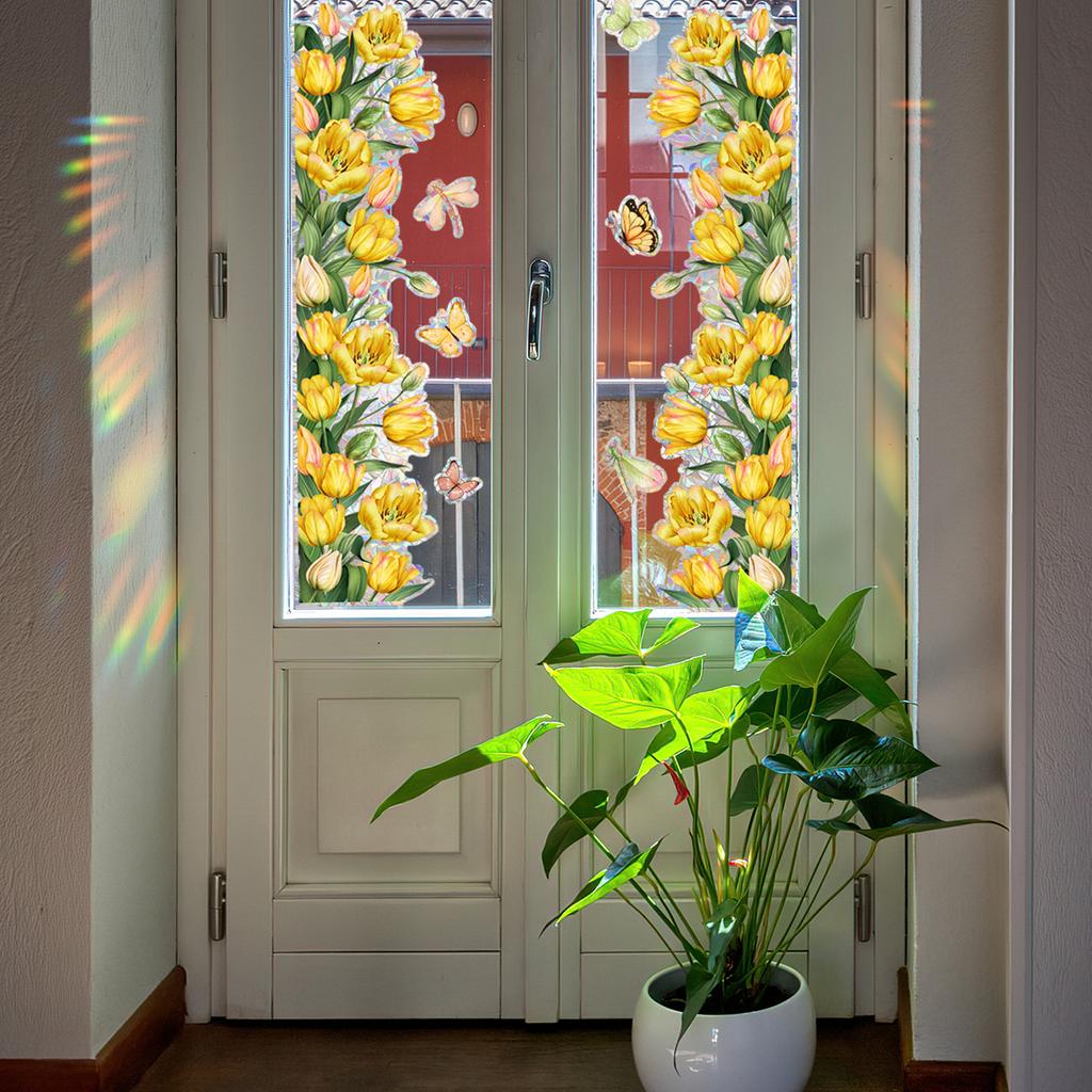 Xc6015-Zy Красочный Солнечно-желтый Цветок Бабочка Наклейка на окно Двусторонняя печать Визуальная Статическая Наклейка на окно ПВХ