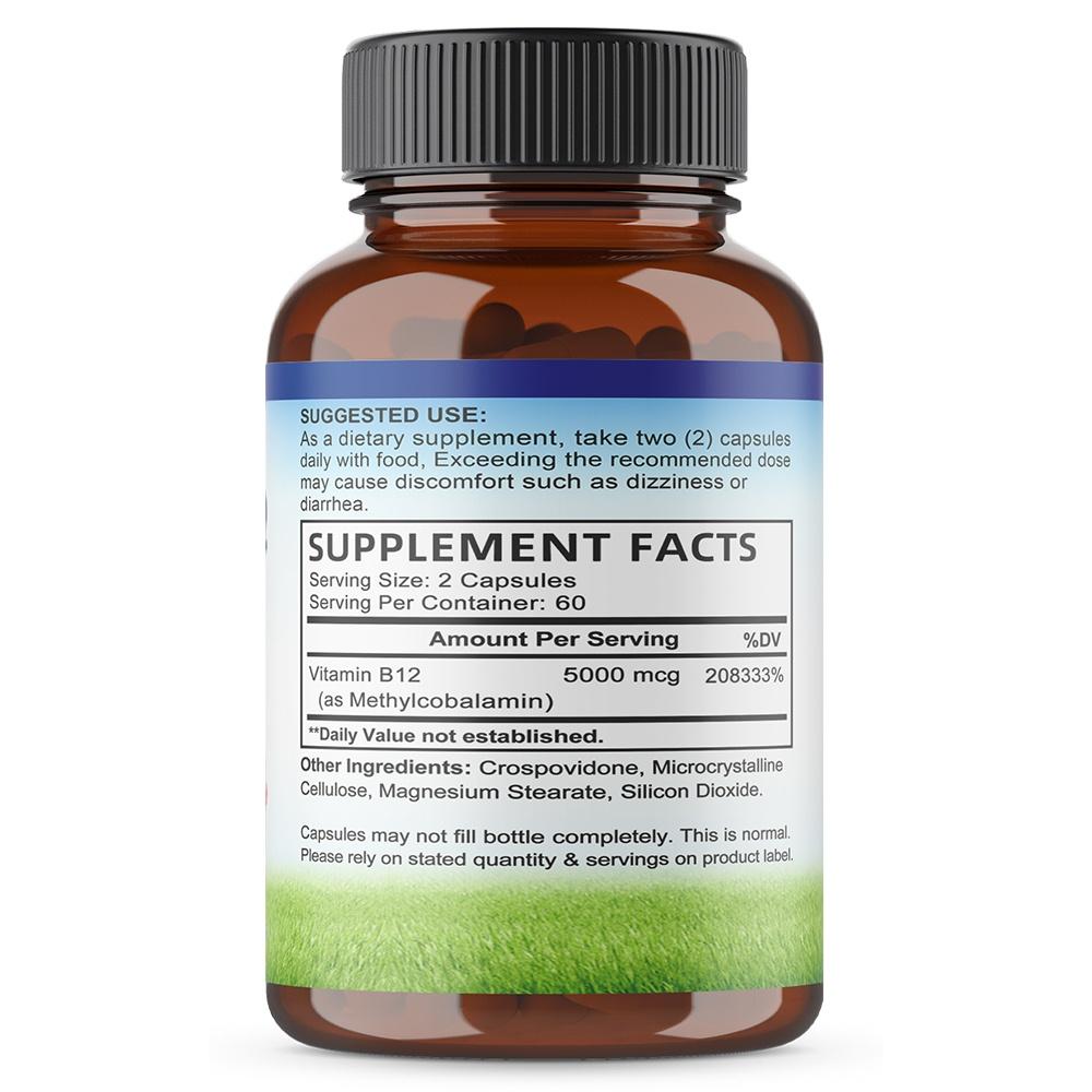 Taoters Vitamin B12 5000mcg Methylcobalamin, Bioactive Vegan, 120 Caps