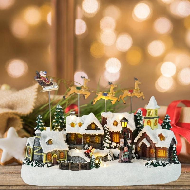 Christmas Flying Reindeer LED Music Decoration Safe Resin Family Celebration