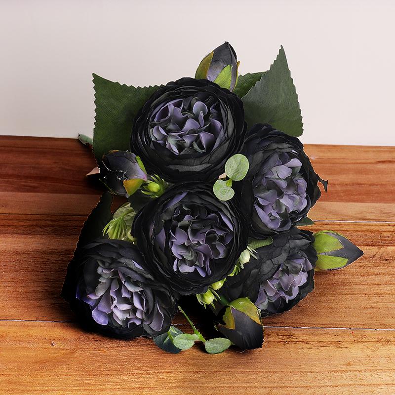 30 см Розовый шелковый букет роз, искусственные цветы пиона, 5 больших головок, 4 маленьких бутона, украшение для дома на свадьбу, искусственные цветы