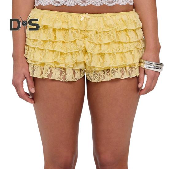 Женские летние шорты, многослойные, с разбросанным подолом, оборками, кружевной отделкой, пляжные шорты в стиле Лолиты, с высокой талией, ультракороткие шорты, повседневная одежда, шорты для сна