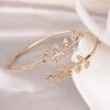 Women Rhinestone Inlaid Leaf Adjustable Opening Bracelet Bangle Jewelry