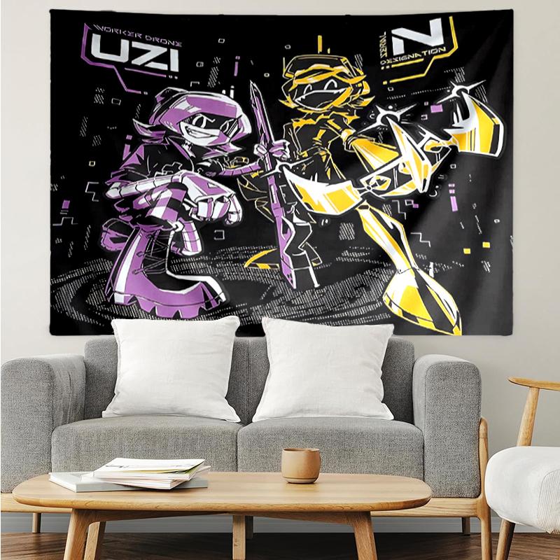 Murder-Drones Print Tapestry, Backdrop, Easy Setup, Ideal for Bedroom, Office & Living Room, with Aesthetic Wall Hanging Decor.