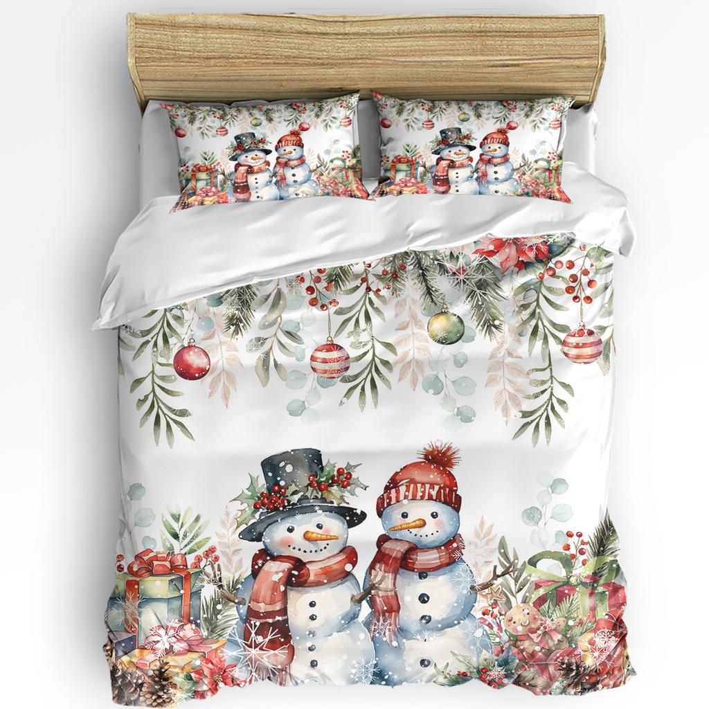 Christmas Snow Scene Snowflakes Gnome 3pcs Bedding Set For Double Bed Home Textile Duvet Cover Quilt Cover Pillowcase