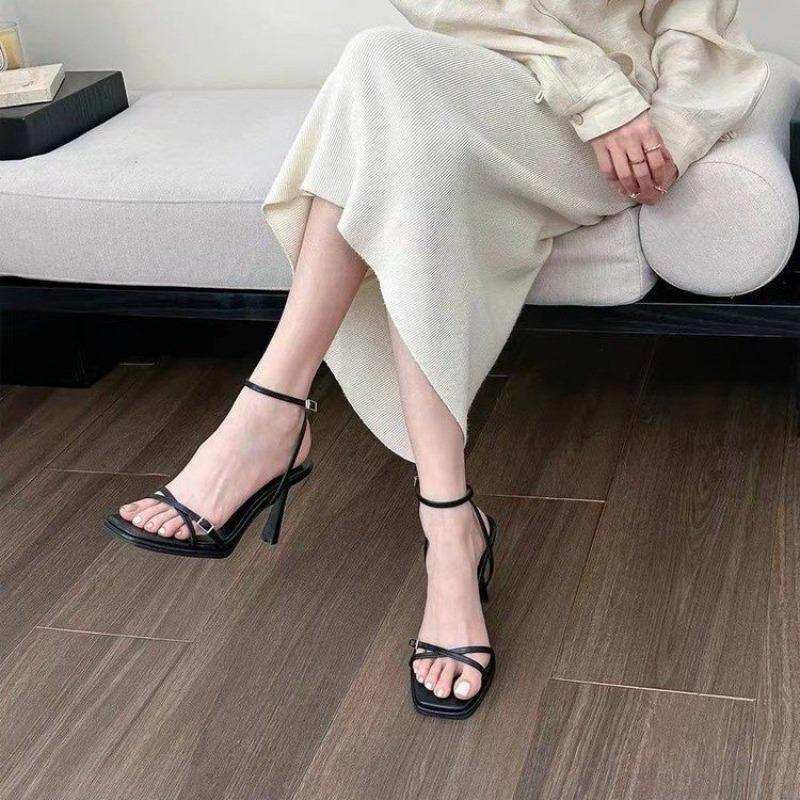 Женские босоножки на высоком каблуке с пряжкой на щиколотке, женские летние туфли-лодочки с квадратным носком, женские черные белые сексуальные босоножки De Mujer