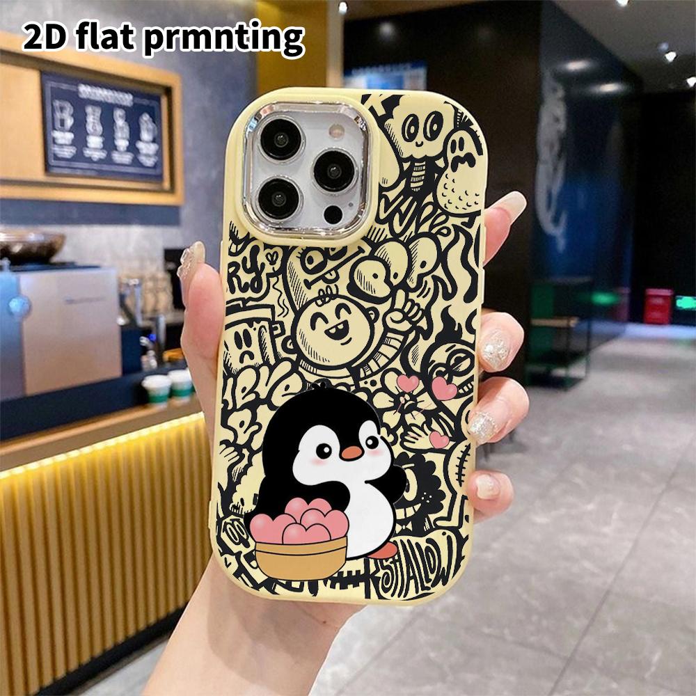 Phone case: 2D flat design suitable for iPhone 18, 17, 16, 15, 14, 13 Pro protective case, couple style, penguin, Christmas and Halloween gifts