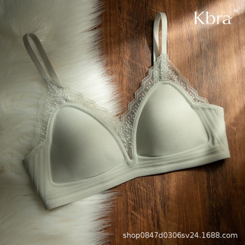 French Triangle Cup Underwear Women's Small Breasts Gathered Thin No Steel Rim Sexy Lace Edge Jelly Strip No