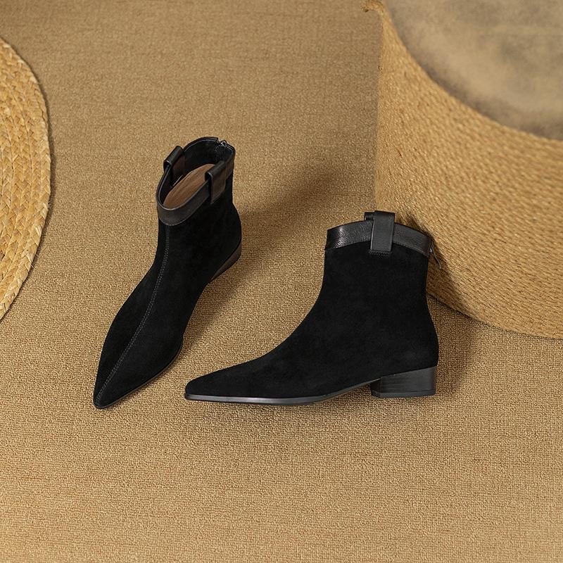 Винтажные женские ботильоны на квадратном каблуке, модные элегантные туфли с острым носком, лаконичные короткие ботильоны с эластичной резинкой