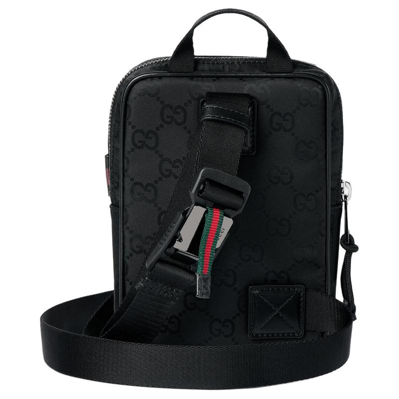 Gucci Tonal logo, red and green webbing details, nylon chest bag, mini, men's black