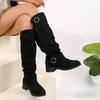 Women's Wide Width Stacked Riding Boots, Chunky Heel Western Cowboy Boots, Retro Slim Long Boots for Women