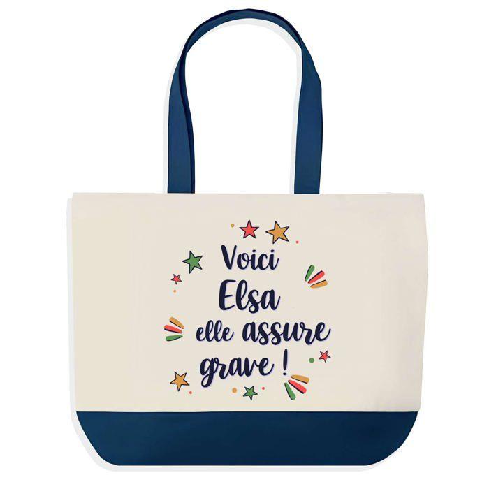 Sac shopping - PLANETEE - Elsa elle assure grave - Fond bleu - Coton - 40 x 45 cm