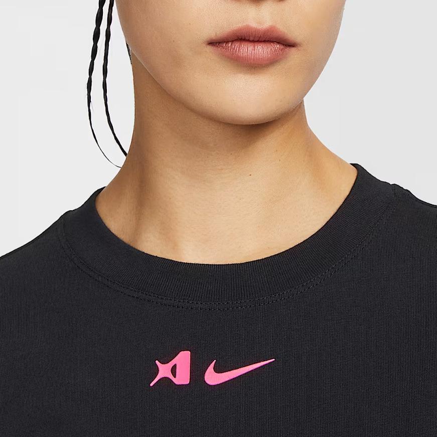 Nike Женская футболка с коротким рукавом и круглым вырезом свободного кроя с принтом, топы, черная HQ1697-010