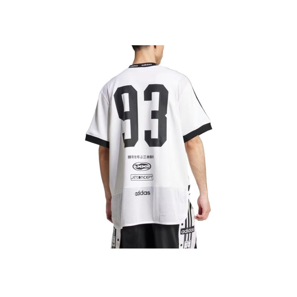 Adidas Originals Adilenium 2 Season Team 93 Striped Letter Soft V-Neck Breathable Loose Short Sleeve Jersey Men Jersey White JN0808
