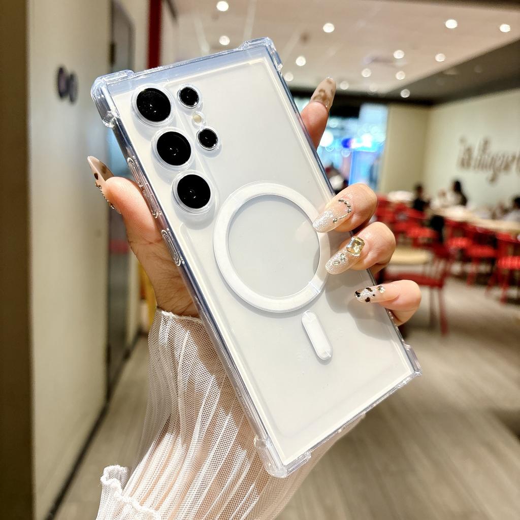Прозрачный противоударный силиконовый чехол MagSafe для Samsung Galaxy S25 S24 S23 Plus Ultra FE Магнитная защита камеры Мягкая накладка