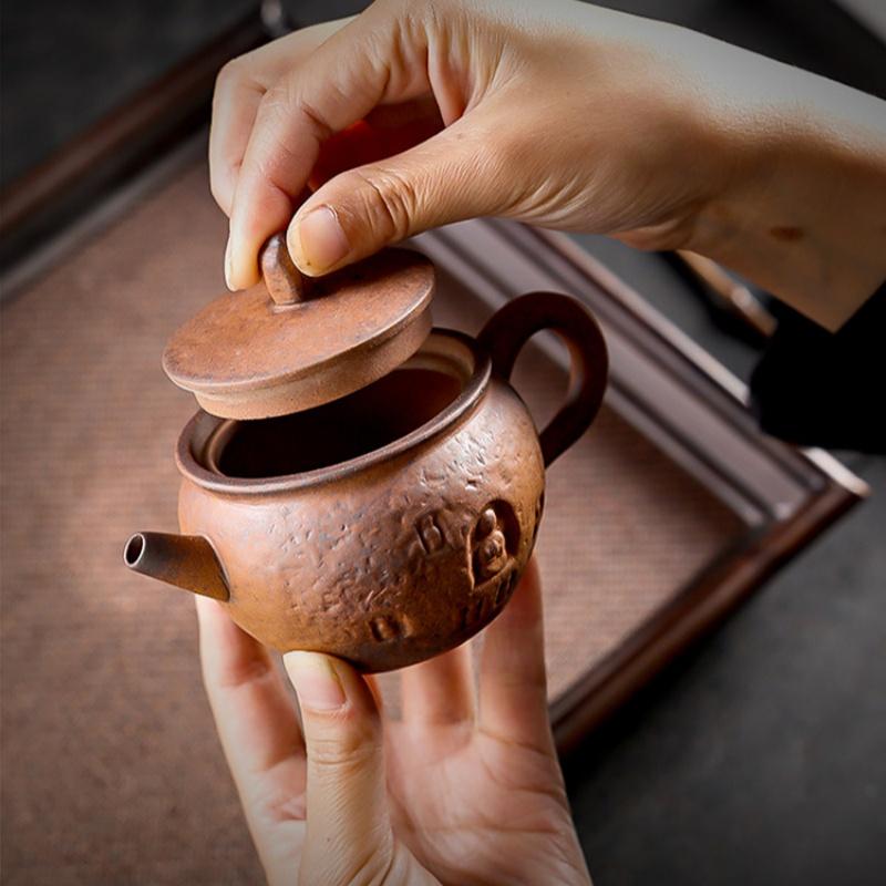 Необработанная руда Грубая керамика Чайный горшок Ручной работы Чайный сервиз Одиночный чайник Чайная церемония