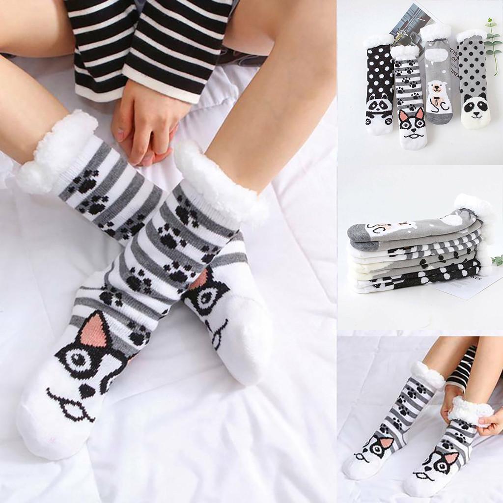 Adult Women Winter Soft Warm Fuzzy Cozy Fleece Lined Slipper Grippers Bed Socks