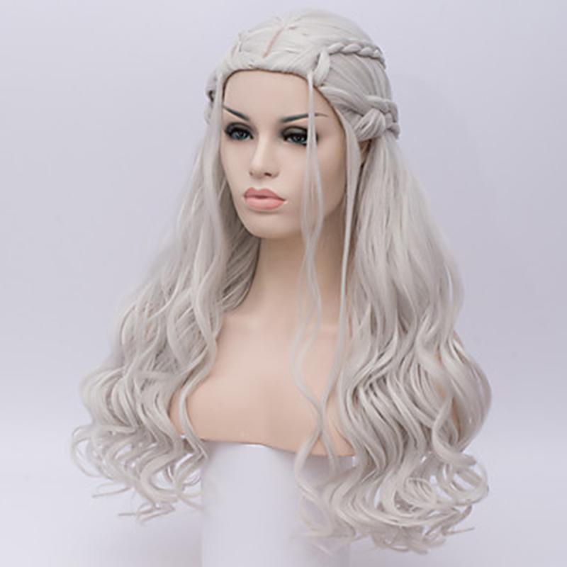 HAIRJOY Синтетические Волосы Косплей Парики Серебристые Длинные Косички Костюм Косплей Королева Лолита Парик для Женщин