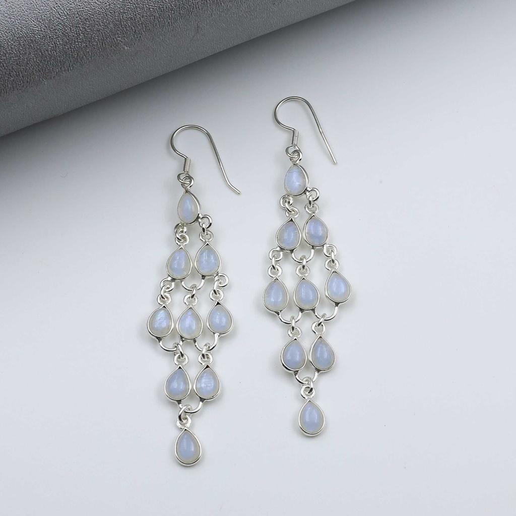 Серебро 925 пробы, Серьги с лунным камнем, Серьги ручной работы, Подарок для нее, Подарок на годовщину, Серьги для женщин