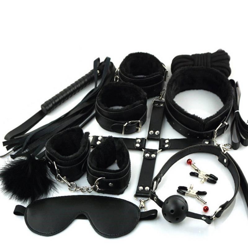 Сексуальные BDSM Наборы Плюшевый Набор для Секс-Бодажа Наручники Секс-Игры Плеть Кляп Зажимы для Сосков Секс-Игрушки для Пар Экзотические Аксессуары